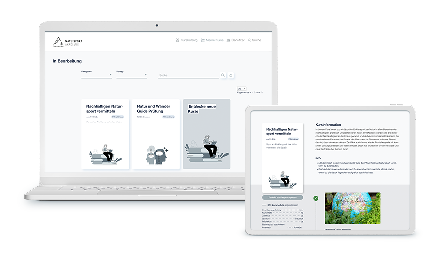 Laptop und Tablet mit einem Screenshot aus dem LMS