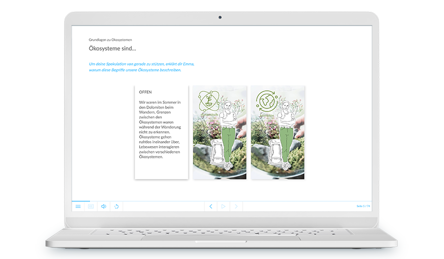 Laptop mit einem Screenshot einer Flipchart Seite, aus dem Training. Es geht um Ökosysteme.
