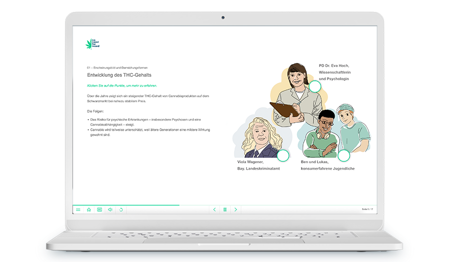 Laptop mit Screenshot aus dem Training, es geht um die Entwicklung des THC-Gehaltes