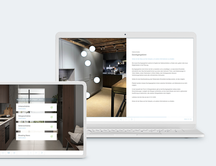 Ein Laptop und ein Tablet zeigen Screenshots von einem Training