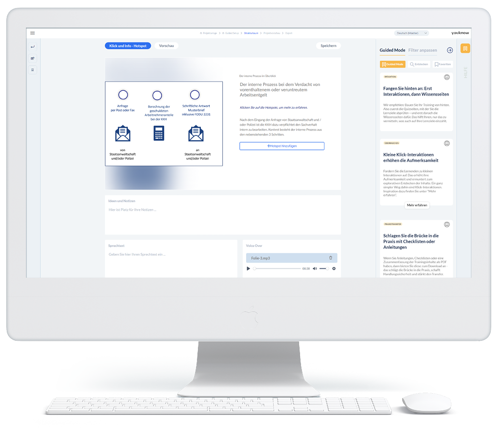 Computerbildschirm in dem ein Screenshot des Guided Mode von knowtion angezeigt wird.