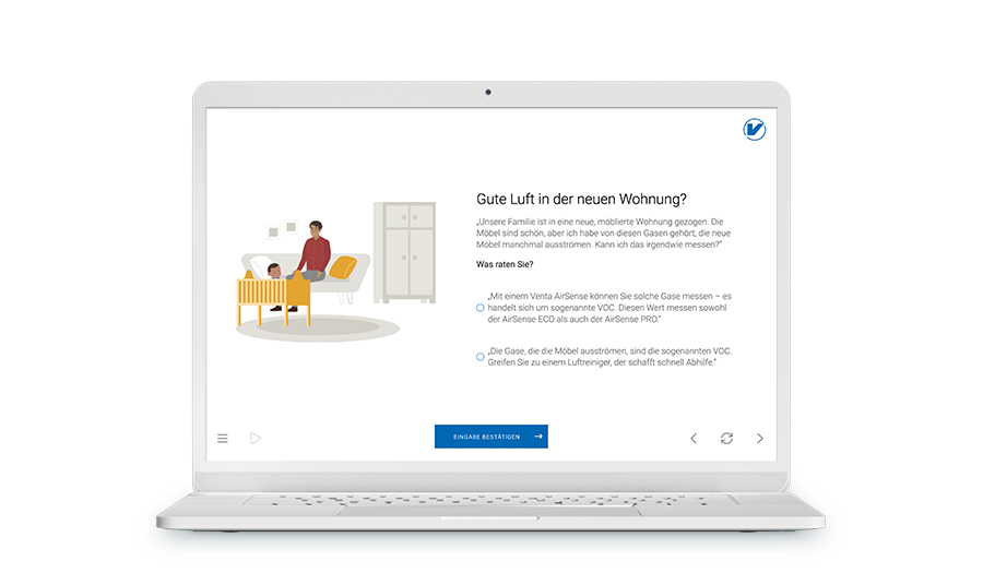 Laptop mit Screenshot aus dem Training, es geht um gute Luft in der neuen Wohnung.