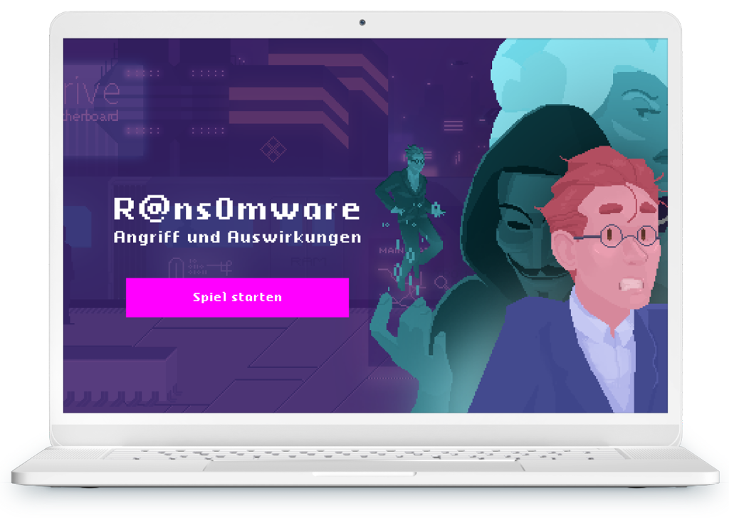 Laptop mit einem Screenshot des Startbildschirms des Spiels