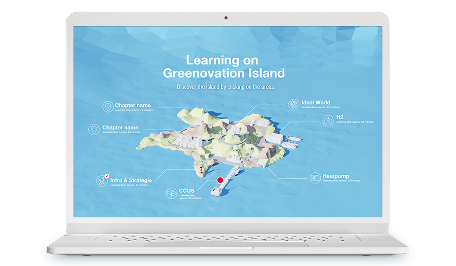 Laptop mit Screenshot aus einem Training, zu sehen ist eine Insel im 3D Low-Poly Stil.