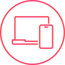 Icon von einem Laptop und einem Handy, die für Zeit- und Ortsunabhängigkeit stehen