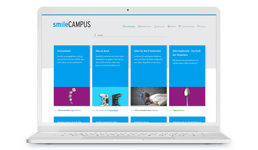 Laptop mit Screenshot, es zeigt den LMS Startbildschirm.
