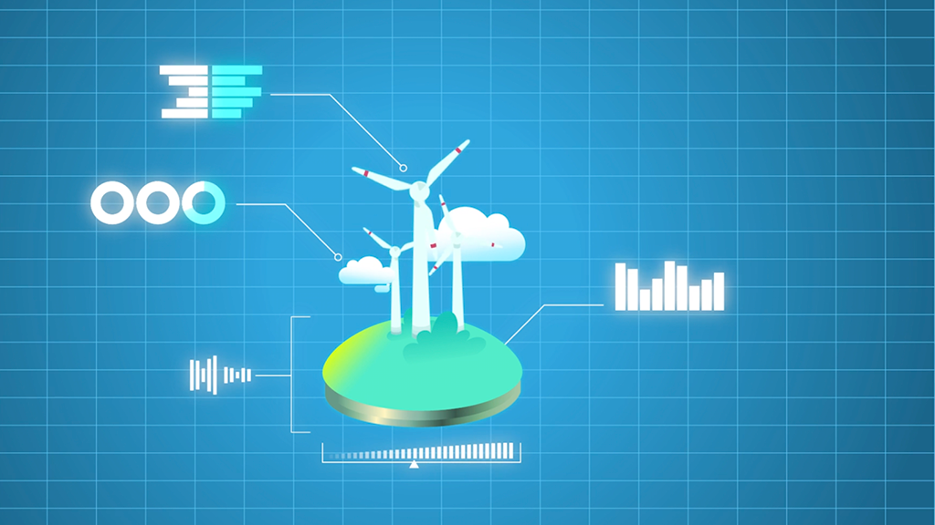 Eine illustrierte Infografik die drei Windräder und technische Daten zeigt.