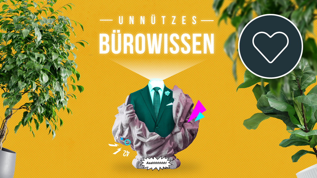 Eine Photoshop Collage einer Büste und einem Anzugoberteil. Am Rand befinden sich Pflanzen und die Überschrift lautet