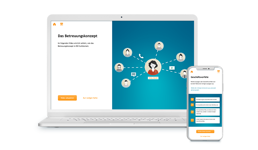 Illustration eines Laptops der einen Screenshot aus einem Training zeigt