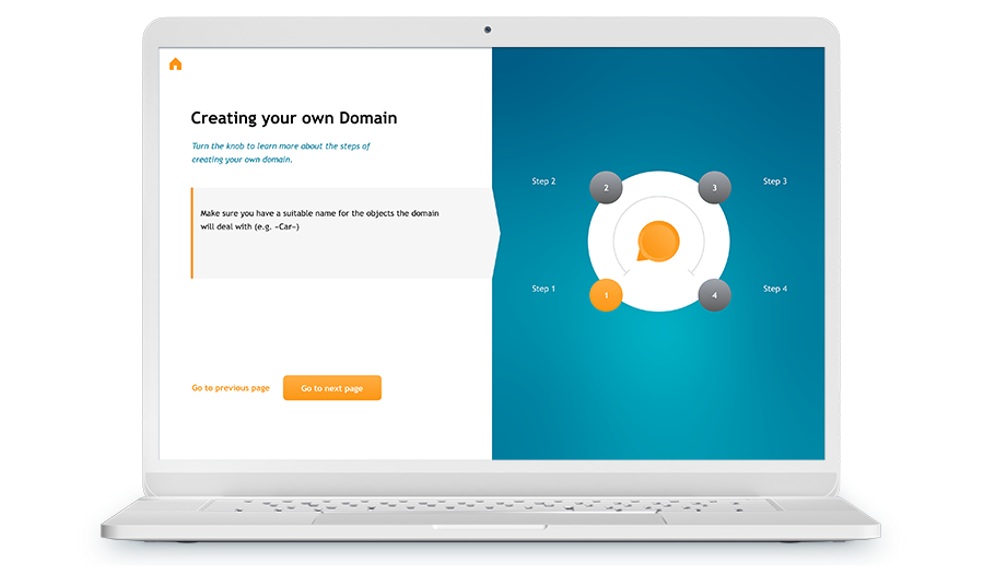 Illustration eines Laptops der einen Screenshot aus einem Training zeigt, es geht darum wie man sich eine eigene Domain erstellt