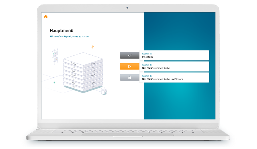 Illustration eines Laptops der einen Screenshot vom Hauptmenü aus einem Training zeigt