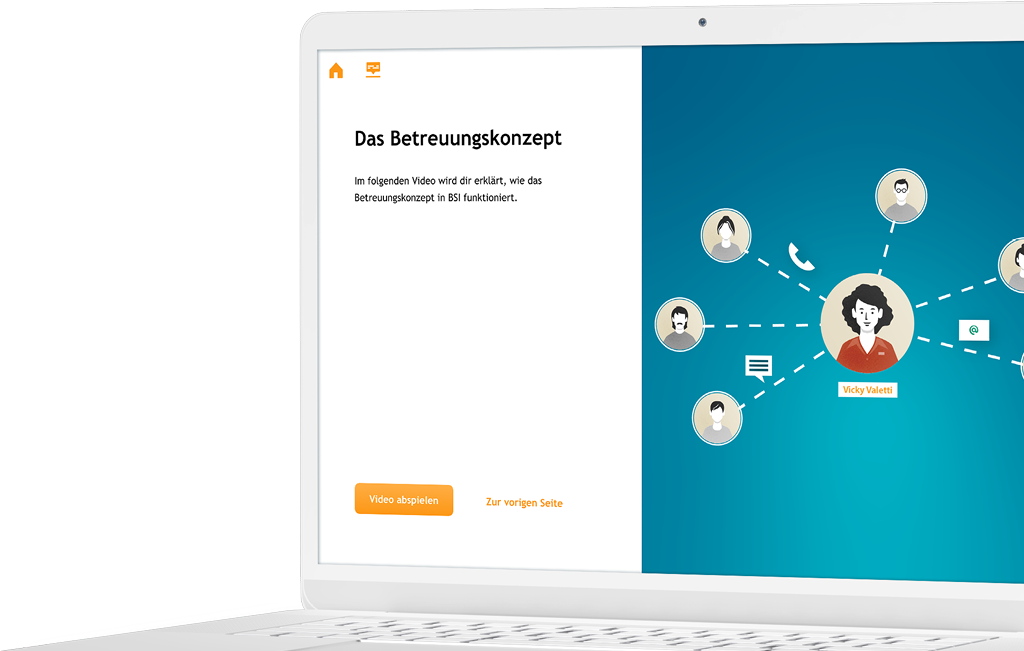 Illustration eines Laptops der einen Screenshot aus einem Training zeigt, es geht um das Betreuungskonzept