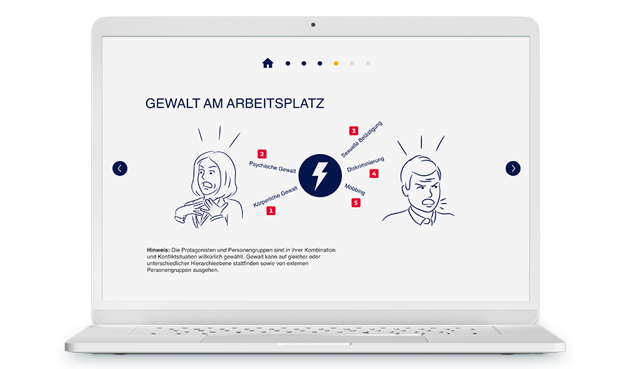 Laptop mit Screenshot aus dem Training, es geht um Gewalt am Arbeitsplatz.