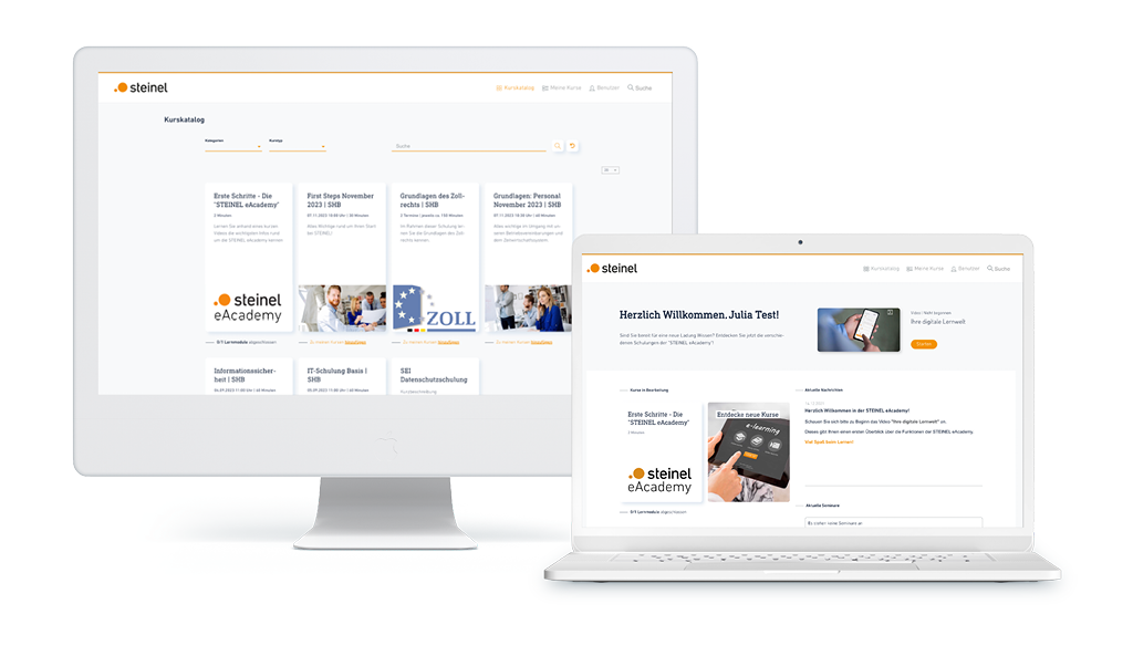 Computerbildschirm und Laptop mit Screenshot aus dem LMS