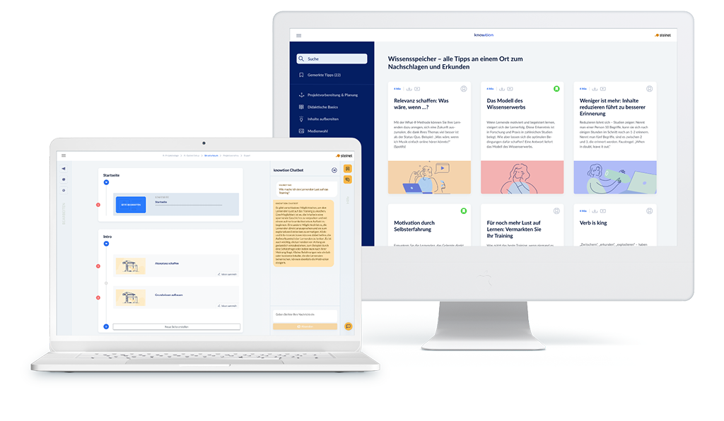 Computerbildschirm und Laptop mit Screenshot aus knowtion