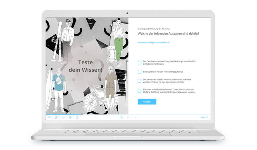 Laptop mit Screenshot aus dem Training, es zeigt eine Quiz Seite.