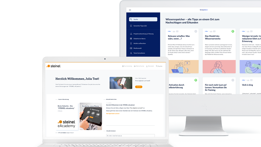 Computerbildschirm undLaptop mit Screenshot aus dem LMS
