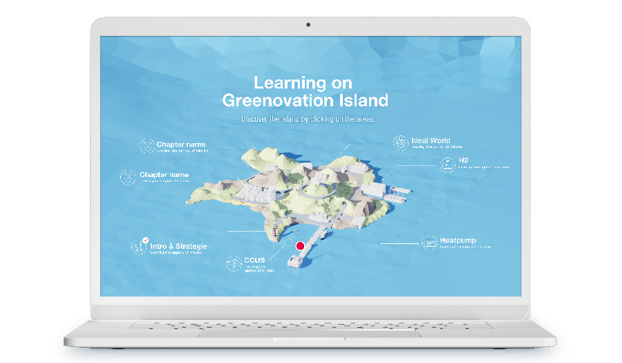 Laptop mit Screenshot aus einem Training, es ist eine Insel im 3D low poly Stil abgebildet.