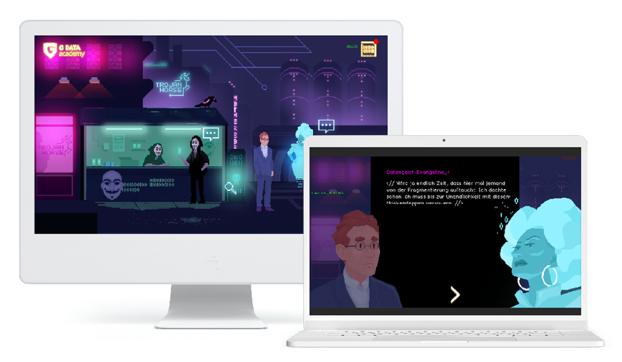 Computerbildschirm und Laptop mit Screenshots aus dem Phishing Training