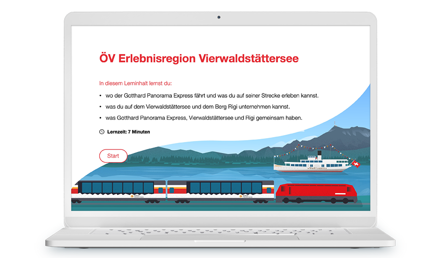 Laptop mit Screenshot eines Trainings über die Region Vierwaldstättersee.