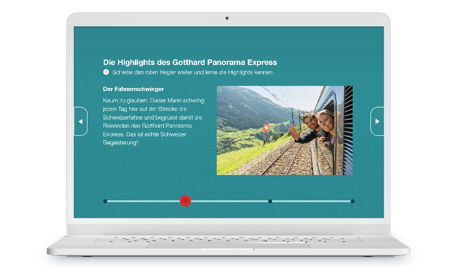 Laptop mit Screenshot einer Schiebereglerfolie eines Trainings über Schweizer Panoramazüge.