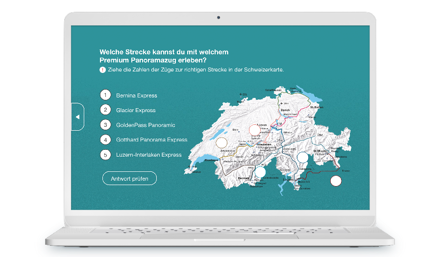 Laptop mit Screenshot aus einem Training, es ist eine Infografik über den Schweizer Panoramazug.