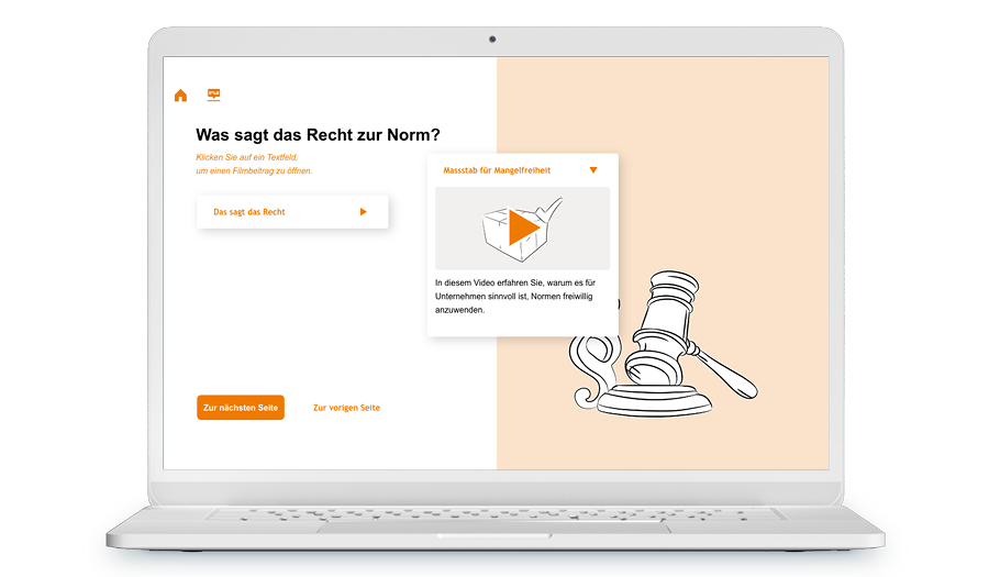 Laptop mit Screenshot aus dem Training, es geht um Rechte und Normen.