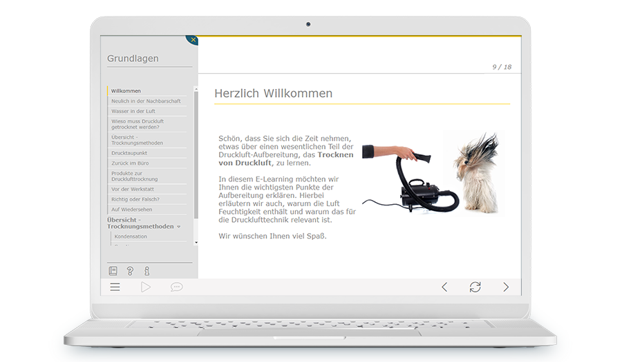 Laptop mit einem Screenshot aus dem Training, es ist eine Willkommens Seite