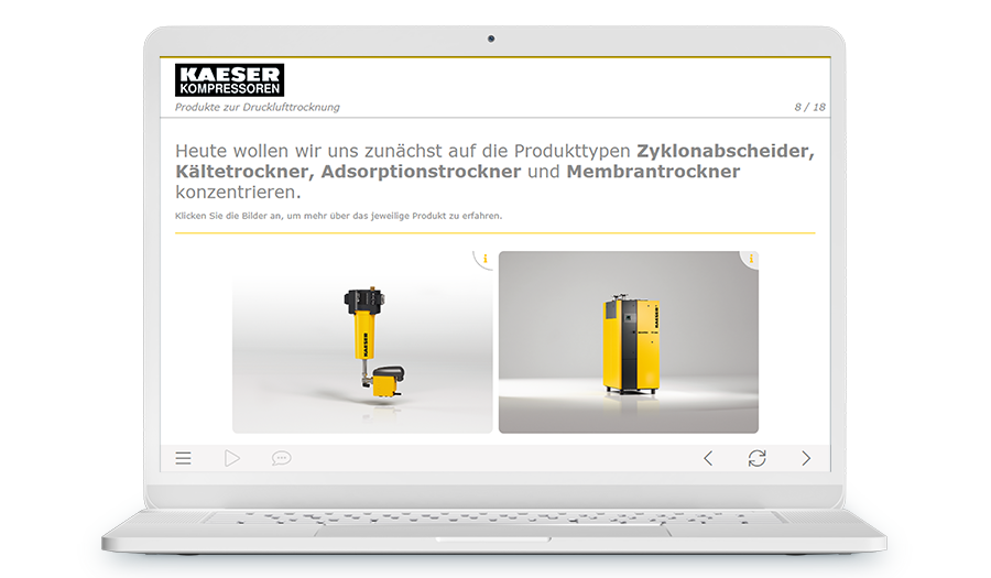 Laptop mit einem Screenshot aus dem Training, es geht um verschiedene Trocknungsgeräte