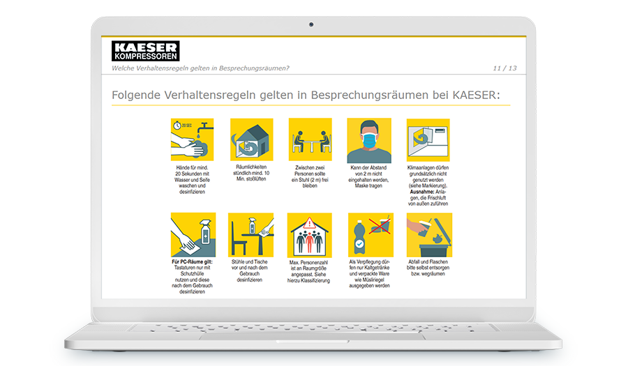 Laptop mit einem Screenshot in dem es um Verhaltensregeln bei Kaeser geht