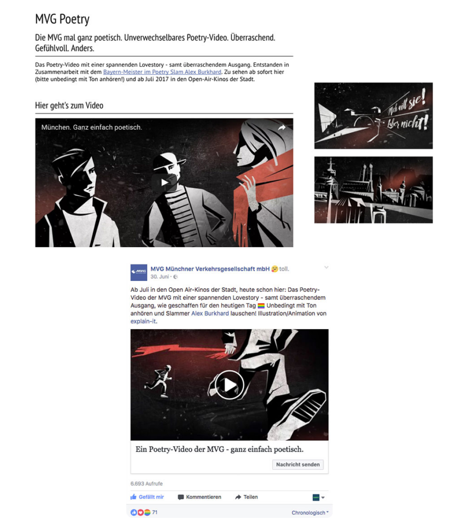 Screenshots aus Facebook und der Website über das MVG Poetry Video.