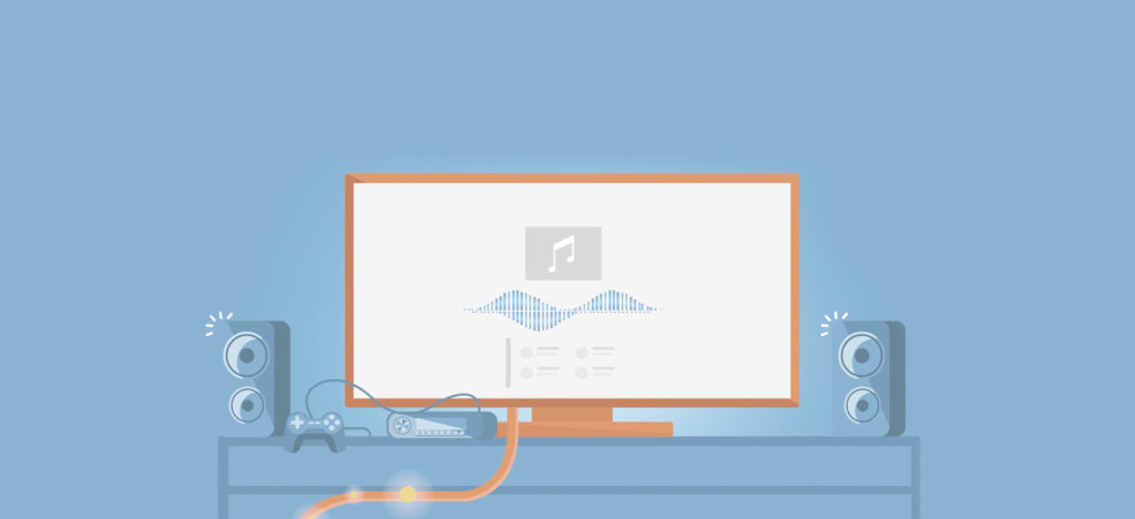 Illustration eines Fernsehers mit Lautsprechern auf dem Musik läuft