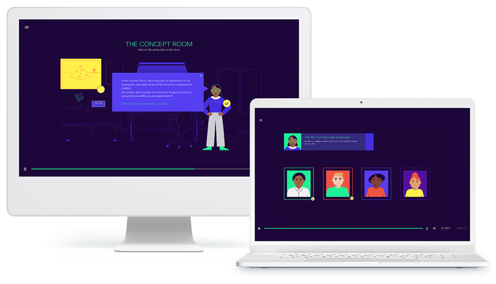 CARIAD CPM & Stages Trainingscamp Device Mockups Monitor und Laptop mit Trainings Screens
