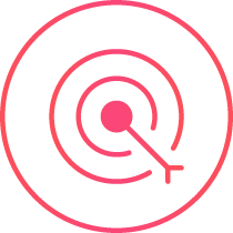 Zielscheibe-Symbol mit Pfeil im Zentrum, rosa Linie, minimalistisches Design, symbolisiert Präzision und Zielerreichung.