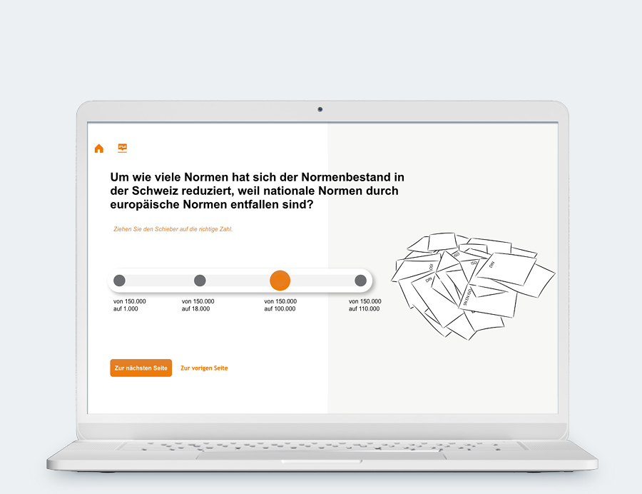 Laptop mit Screenshot aus dem Training, es geht um Normen.