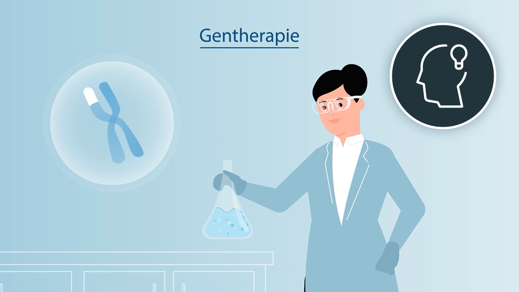 Eine Illustration im Animade Stil die eine Person zeigt, die ein Reagenzglas in der Hand hält. Über ihr steht