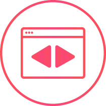Ein Icon das ein stilisiertes Browserfenster zeigt, in der Mitte sind zwei große Pfeile die nach links und nach recht zeigen
