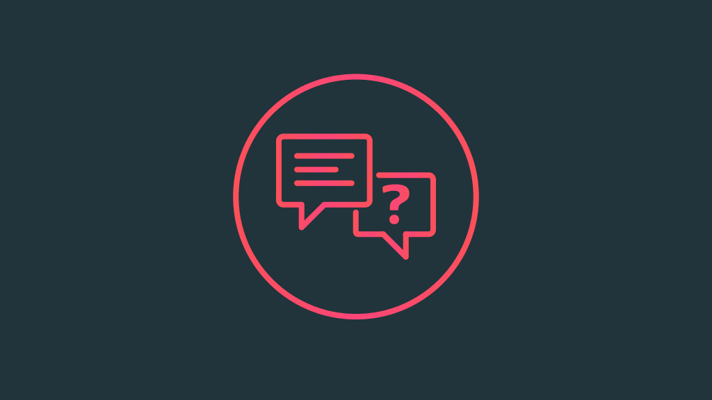Icon einer Sprechblase mit Fragezeichen und einer mit Text